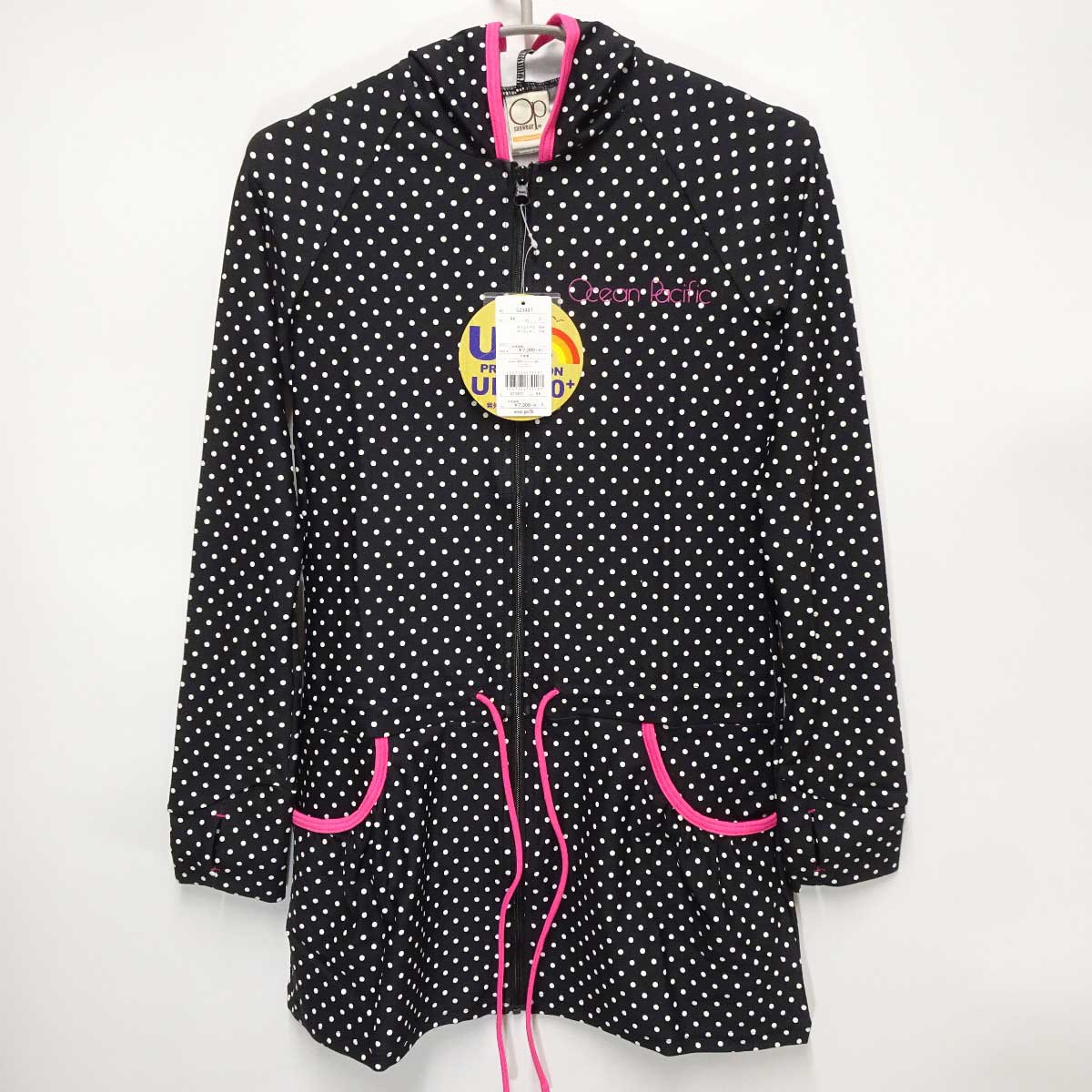 【中古・未使用品】オーシャンパシフィック ジップ ラッシュガード UPF50+ UV パーカー 水玉 S BK 523487 レディース Ocean Pacif...