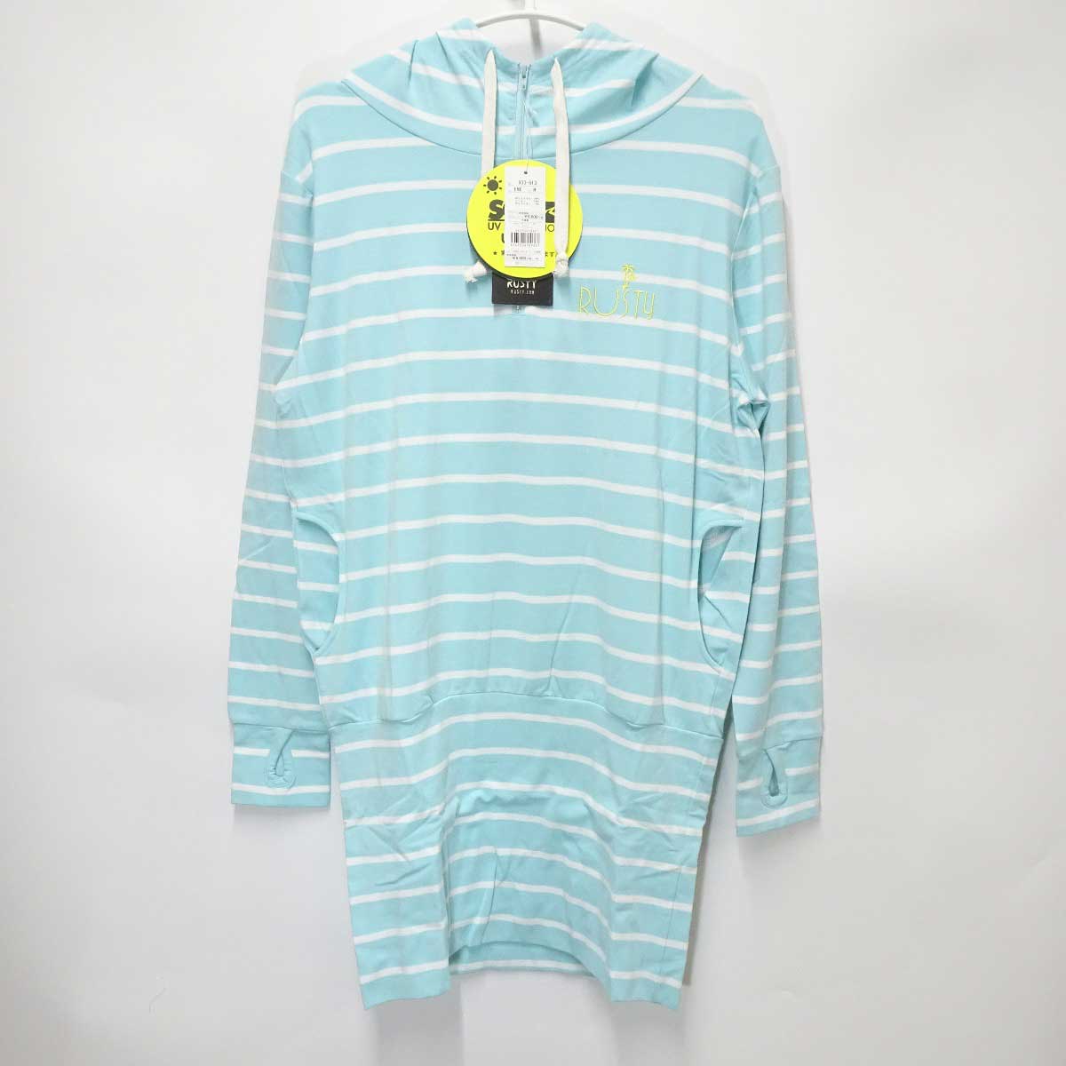 【中古・未使用品】ラスティ ボーダー柄オールインワン 水陸両用 ワンピース アクアパーカー ラッシュガード M EME 933-613 レディース RUSTY