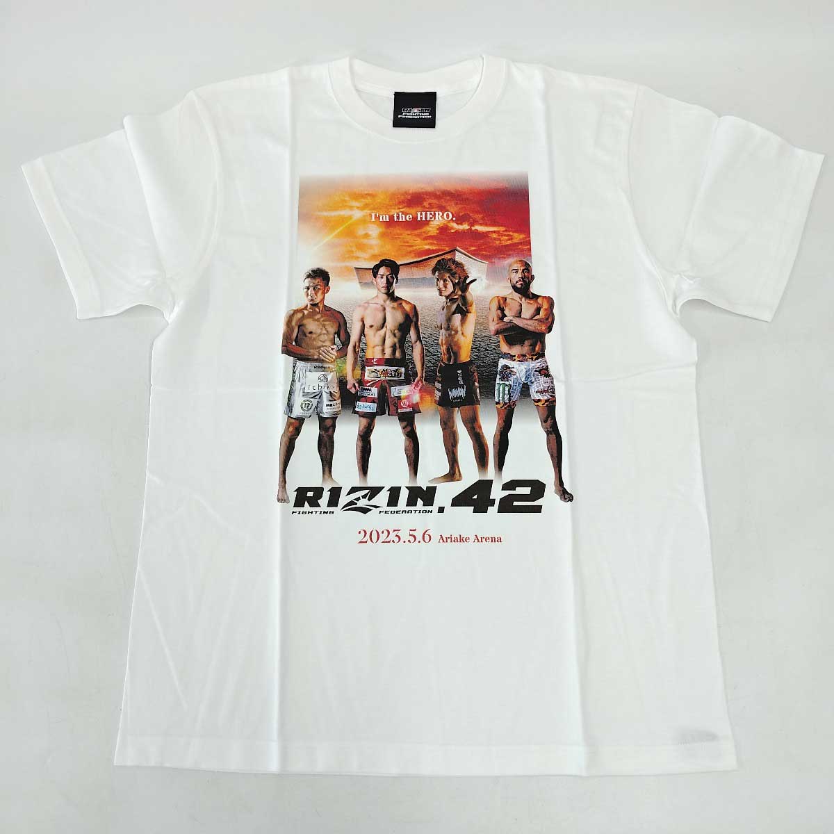 【中古・未使用品】RIZIN ライジン 42 朝倉海 元谷友貴 井上直樹 フアン・アーチュレッタ Tシャツ L ホワイト メンズ 格闘技