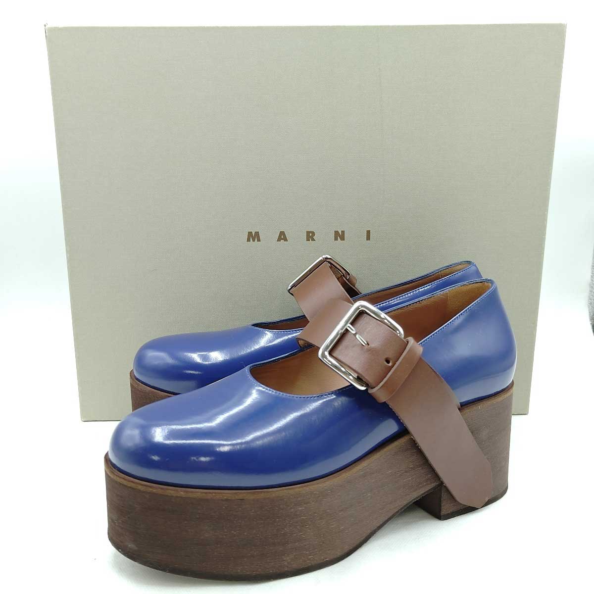 【中古】マルニ ウェッジ パンプス エナメル 37 ネイビー MJMS001707 レディース MARNI