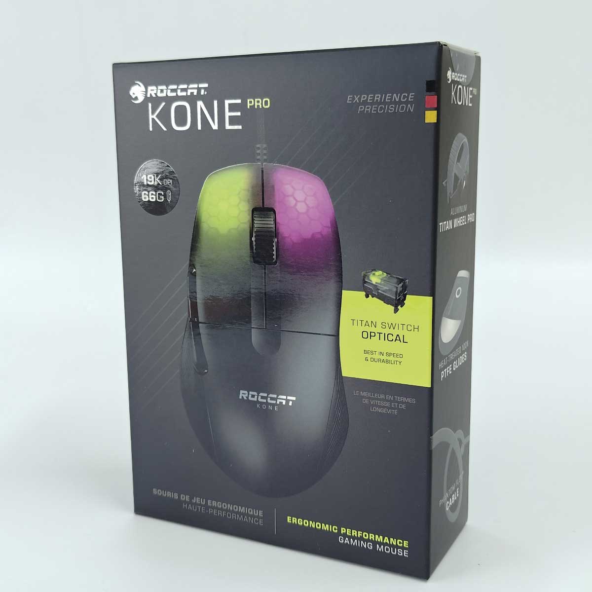 【中古 未使用品】ロキャット KONE Pro ゲーミングマウス 軽量66g Owl-Eye 19K 光学センサー ROCCAT ブラック ROC-11