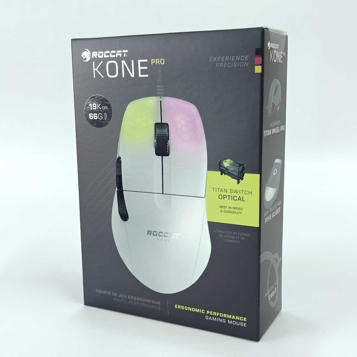 【中古 未使用品】ロキャット KONE Pro ゲーミングマウス 軽量66g Owl-Eye 19K 光学センサー ROCCAT ホワイト ROC-11