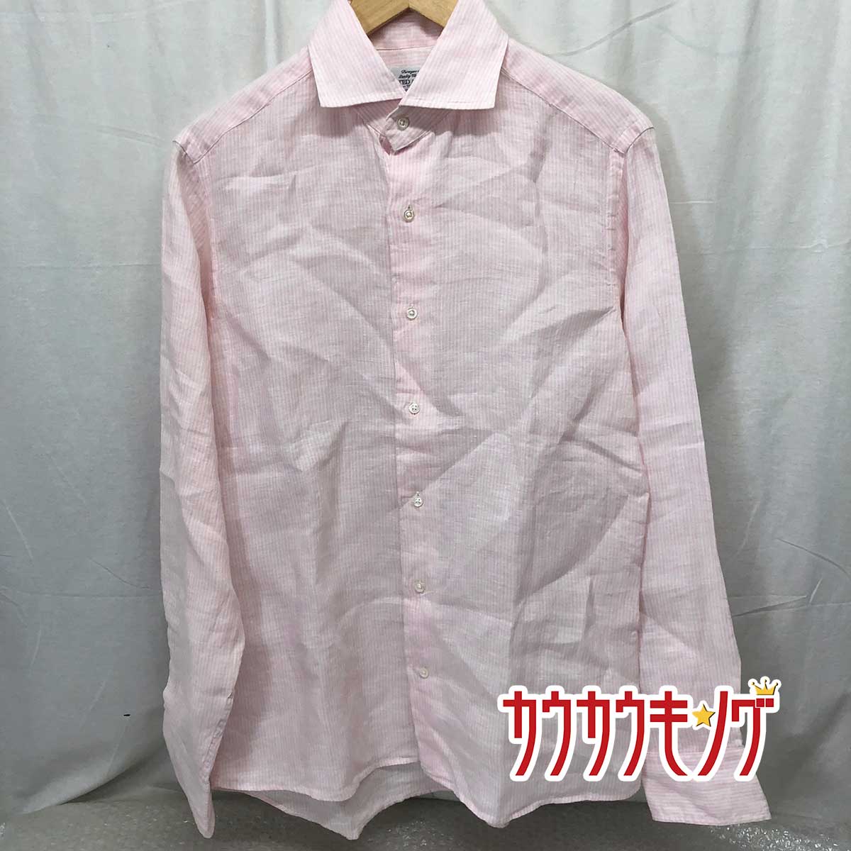 【中古】ユナイテッドアローズ 長袖 ストライプ シャツ スリムフィット M ピンク メンズ UNITED ARROWS