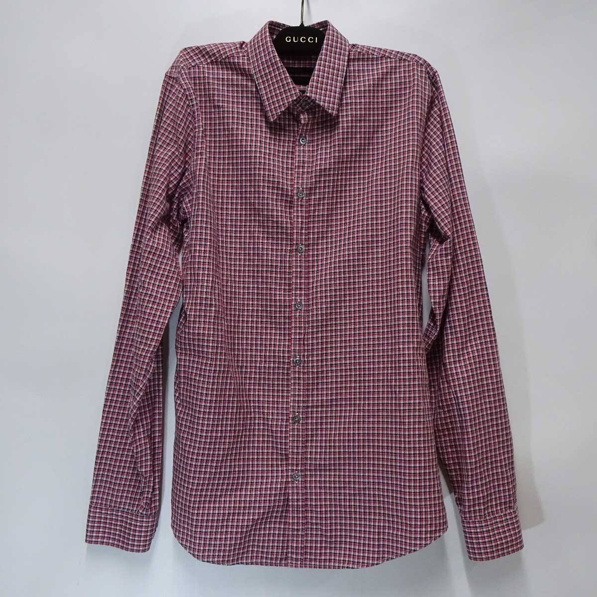 【中古】グッチ コットンチェック 長袖シャツ 39 レッド 307635 Z3694 メンズ GUCCI