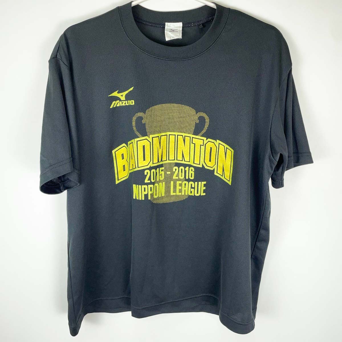 【中古】ミズノ 半袖 Tシャツ ゲームシャツ 2015-16 日本リーグ L ブラック MIZUNO バドミントンウェア