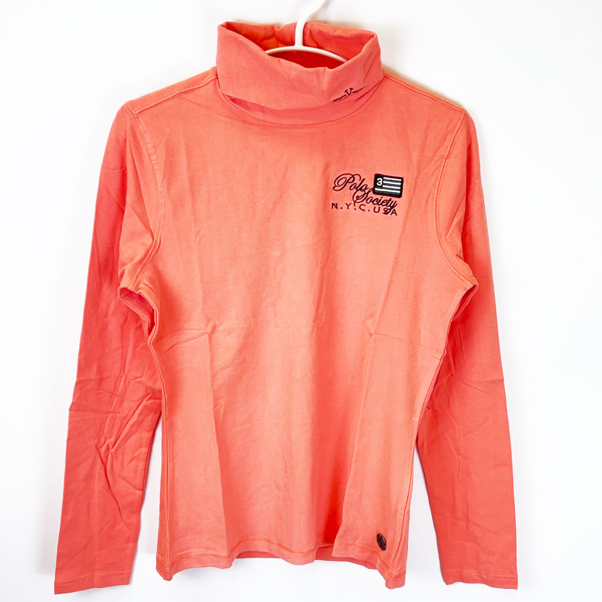 【中古・未使用品】HV POLO SOCIETY 長袖 タートルネック ライディングシャツ S Rouge ピンクオレンジ ..