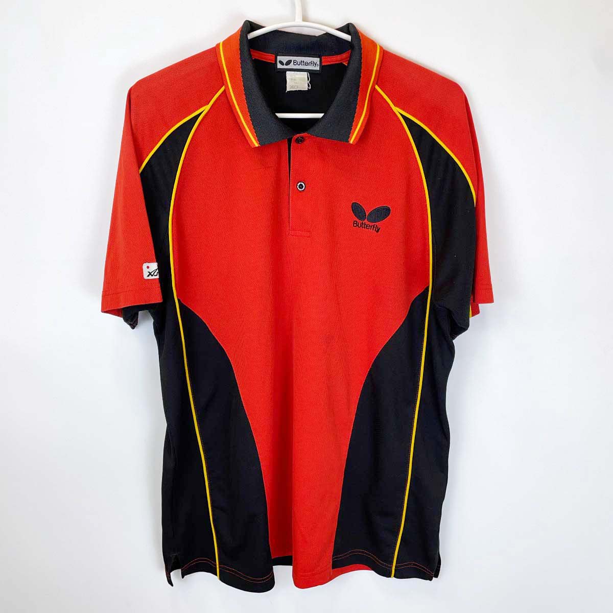 【中古】バタフライ ゲームシャツ 半袖 JTTA 卓球 XO レッド ブラック Butterfly
