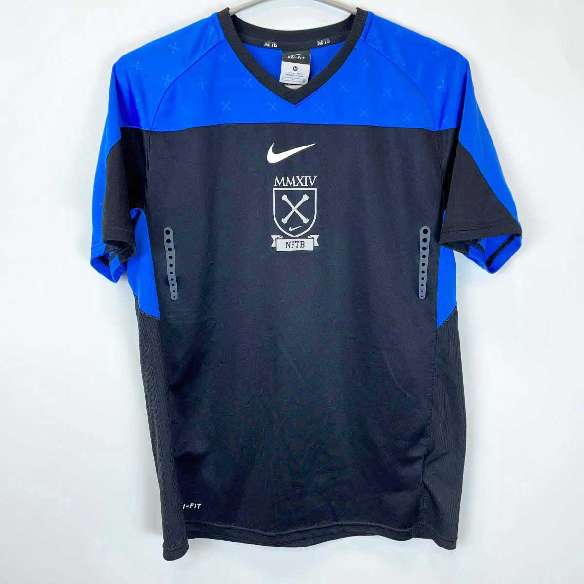 【中古】ナイキ NFTB 半袖シャツ DRY-FIT M ブルー×ブラック NIKE サッカー フットサル