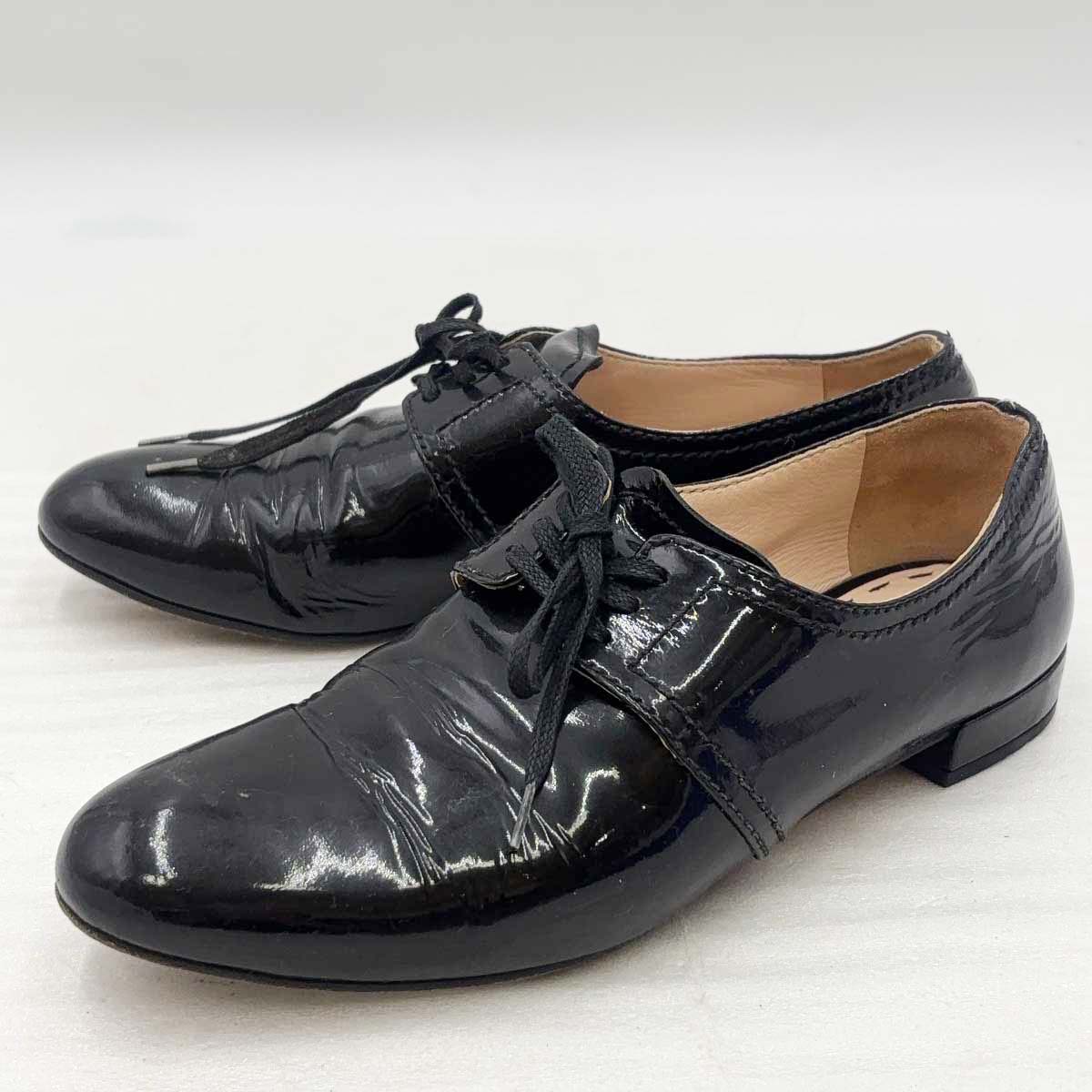 【中古】プラダ エナメル レースアップ ダービーシューズ サイズ36 (22.5cm) ブラック レディース PRADA