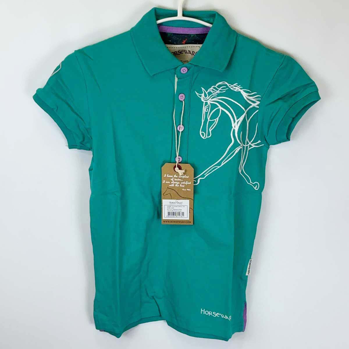 【中古・未使用品】HORSEWARE Flamboro Polo 半袖ポロシャツ XS Pool Green レディース 乗馬 馬術