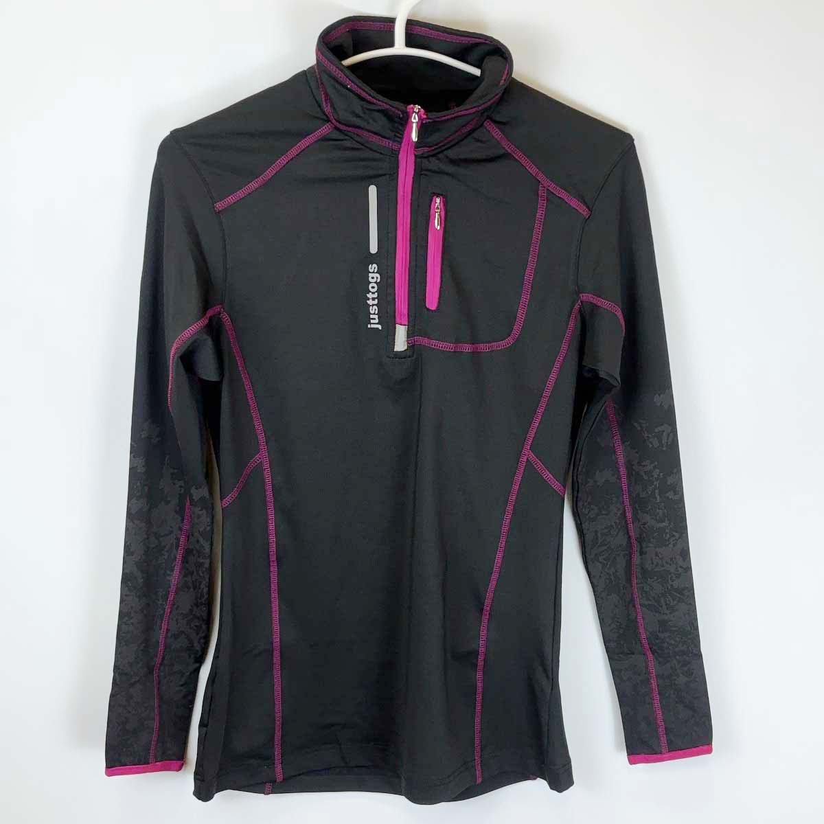 【中古】Just Togs ハーフジップ 長袖 ライディングシャツ S ブラック/パープル レディース 乗馬 馬術