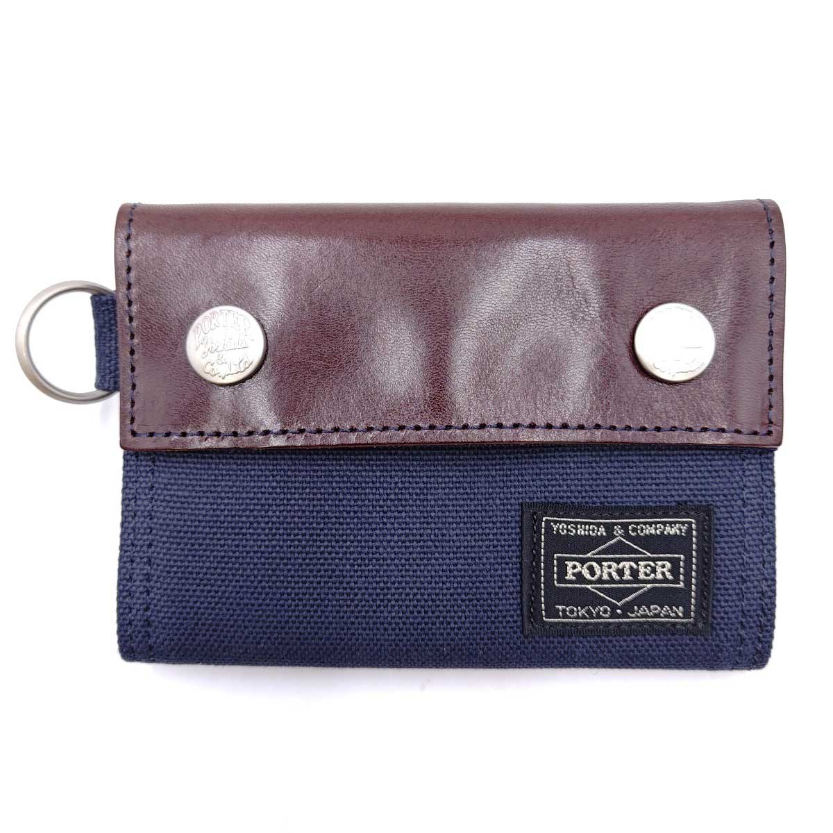 【中古】ポーター エッセンシャルデザイン 三つ折り財布 ネイビー/ブラウン ウォレット PORTER