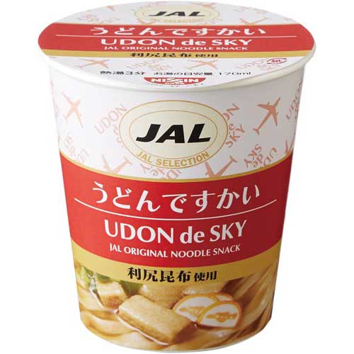 JAL国際線でサービスされているカップ麺。気圧の関係でお湯の沸点が80−85℃となる飛行機内で使用するために開発された麺。戻りやすく、のびにくい特製をもっています。●種別／うどん●カロリー（1個あたり）／177kcal●必要湯量／170ml●賞味期限／商品の発送時点で、賞味期限まで残り60日以上の商品をお届けします。●単位／1箱（15個入）●メーカー品番／UD※1箱単位でお申し込みください。※メーカーの都合により、パッケージ及び内容量、生産地などが予告なく変更される場合がございます。ご了承ください。▼kaumall▼