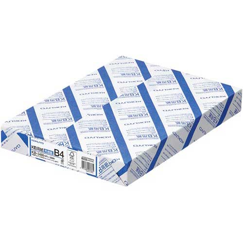 FSC（R）認証パルプを使用し、環境に配慮したマルチプリンタ対応のコピー用紙！品質に悩んだら、迷わずコクヨの定番「KB用紙」を！●商品名／KB用紙（共用紙）●サイズ／B4●ISO白色度／約80％●紙厚／90μm●坪量／64g／平方メートル●材質／森林認証紙使用●FSC認証表示／FSCミックス●種別／普通紙（森林認証紙使用）●適合プリンタ／モノクロコピー機、モノクロレーザー、インクジェット、熱転写（ワープロリボン必要）●※1包単位でご注文いただけます。●単位／1箱（500枚入×5）●メーカー品番／KB−34N×5▼kaumall▼