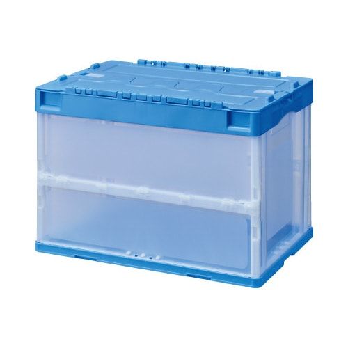 カウネット 折りたたみコンテナ ブルー フタ付き 60L×10