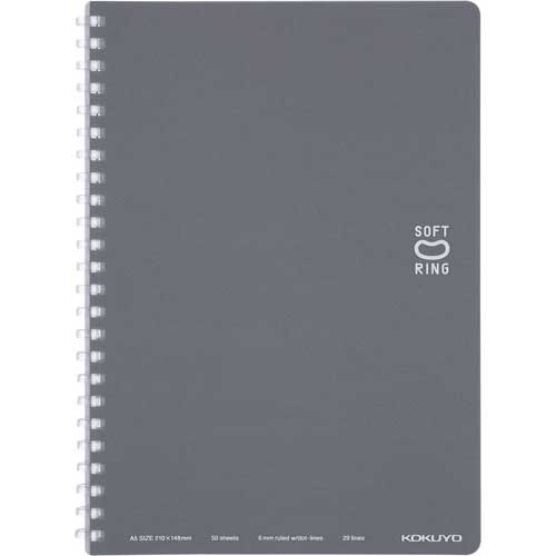 コクヨ ソフトリングノート(ドット入り罫線)A5濃灰×5