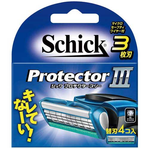 深く、安全に、快適シェービングを実現する3枚刃プロテクタースリーの替刃●容量／　4個●仕様／替刃●寸法／幅102×奥行17×高さ112mm重量25g●単位／1個●メーカー品番／710203kaumall▼