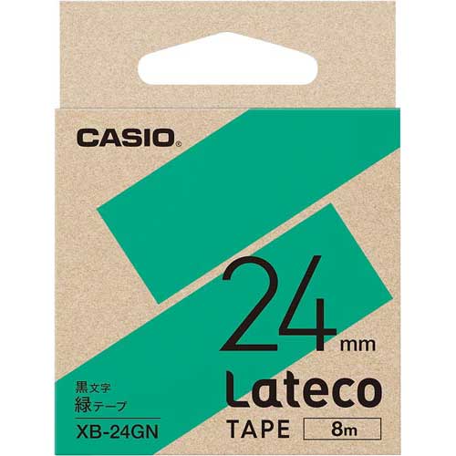カシオ LATECO　緑色テープ　24mm　黒文字【取寄商品】
