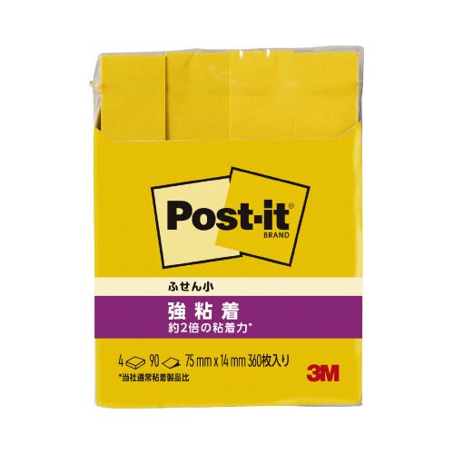 スリーエム ジャパン ポストイット 強粘着75×14 ネオン 黄4冊