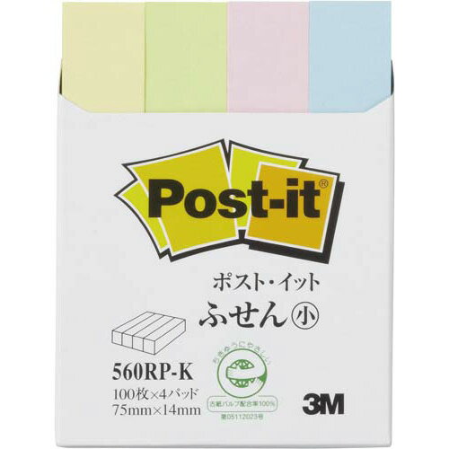 スリーエム　ジャパン ポストイット　再生紙ふせん　75×14　混色　4冊