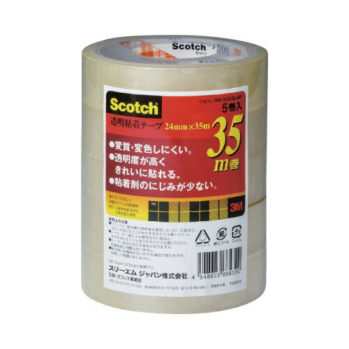 スリーエム ジャパン スコッチ 透明粘着テープ 24mm幅×35m5巻