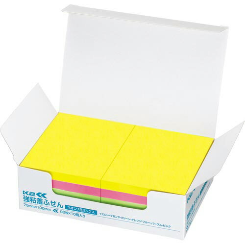 コクヨ 強粘着ふせん K2 75×100 ネオン混色10冊