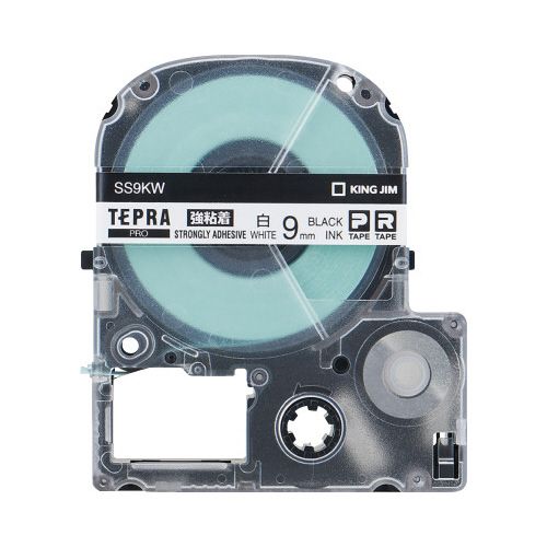 キングジム テプラPROテープ 強粘着白ラベル9mm黒文字×5