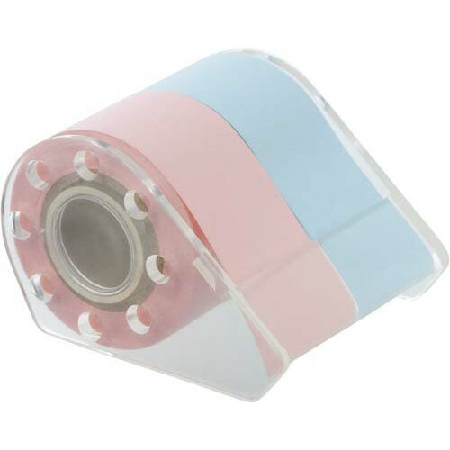 カウネット 強粘着ロール付箋ケース付 25mm 桃・青×5