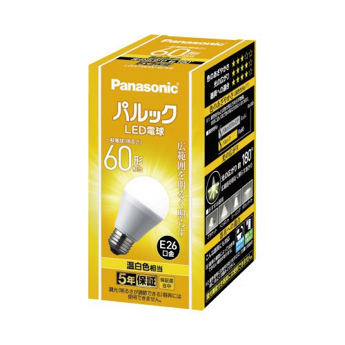 Rakuten - パナソニック LED電球一般電球（E26口金）広配光60W温白色