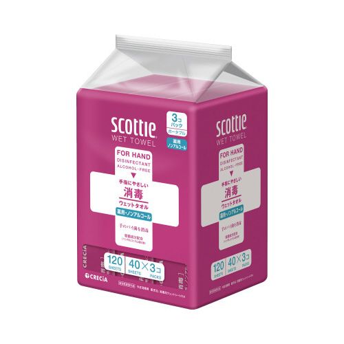 日本製紙クレシア ウェットタオル消毒ノンアルコール40枚×3P×12