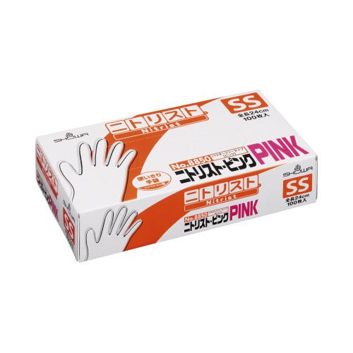 華やかなピンクで、均一な厚みで破れにくい、厚さ約0．075mmのレギュラータイプの使い捨てニトリルゴム手袋（粉なし）●カラー／ピンク●サイズ／SS●寸法／全長240×掌幅75×中指長さ74mm●厚み／約0．08mm●箱寸法／横23．0cm×縦12．0cm×奥行5．5cm●質量／1枚（Mサイズ）あたり質量約4．1g●材質／ニトリルゴム●全長／240mm●中指長さ／約74mm●掌周り／約150mm●掌厚み／約0．08mm●粉（パウダー）／粉なし●生産国／マレーシア●仕様／左右兼用、パウダーフリー（粉なし）、使い切り●単位／1セット（100枚入×20）●メーカー品番／NO8850ーSSX20※体質によっては、かゆみ・かぶれ・発疹等をおこすことがあります。※異常を感じたら使用を中止し、医師に相談して下さい。※薬品や溶剤によっては手袋被膜を透過する可能性があるため、ご注意下さい。※非常に薄い手袋のため、薬品や溶剤によっては十分な耐性がありません。※早めに交換して下さい。※火元や熱源のそばに置かないで下さい。※燃えたり、変形するおそれがあります。※爪先・刃物や尖ったもの等で傷をつけないようご注意下さい。※液体がしみこむ原因となります。※絶縁機能はないため、感電のおそれがある電気作業には使用しないでください。▼kaumall▼