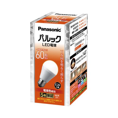 パナソニック パルック　LED電球　E26　60形　電球色　3個