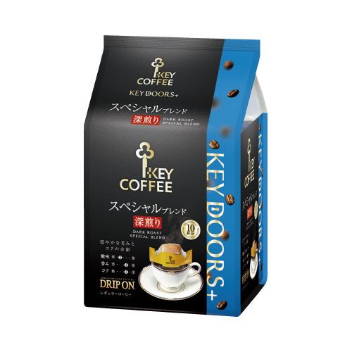 キーコーヒーを代表するスペシャルブレンドをよりコク深く、深みのある味わいに仕上げました。穏やかな苦みとコクがあり、長く続く余韻が特徴のドリップコーヒーです。●内容量／10杯分●包装形態／個包装●賞味期限／商品の発送時点で、賞味期限まで残り180日以上の商品をお届けします。●ブランド／KEY　DOORS＋●ドリップ形状／カップオンタイプ●特徴／コク深く、深みのある味わい●単位／1セット（10杯分入×3）●メーカー品番／306002X3※メーカーの都合により、パッケージ及び内容量、生産地などが予告なく変更される場合がございます。ご了承ください。▼kaumall▼