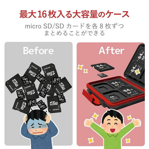 カウモールのエレコム 耐衝撃メモリカードケースSDMSD各8枚／ブラック｜アングル2