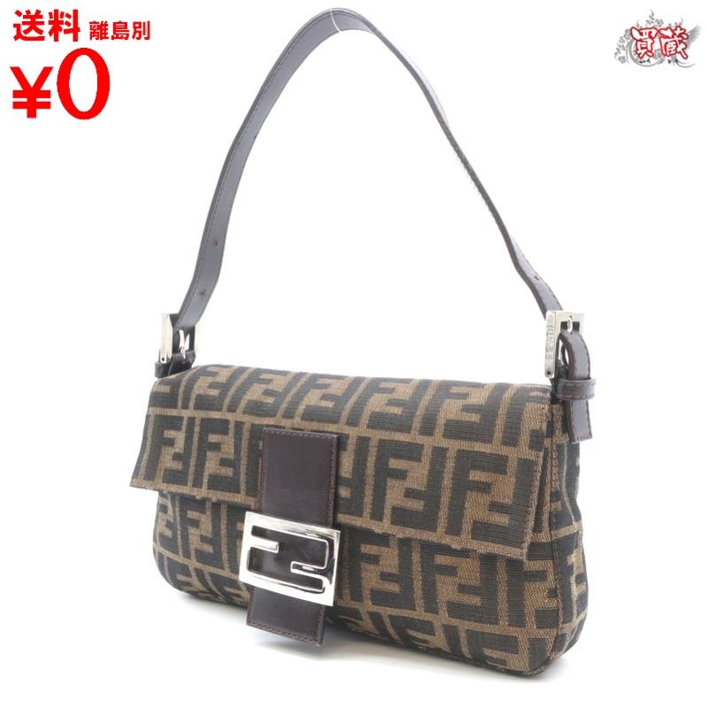 FENDI フェンディ　ズッカ ショルダーバッグ　　ブラウン レザー キャンバス ハンドバッグ レディース 　　【正規品】【中古】　【買蔵】