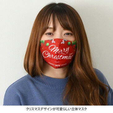 送料無料 スノー&クリスマスプリント マスク 洗えるマスク Xmas クリスマス 柄 大人 女性 男性 キッズ 子供 子ども イベント パーティー 接客業 飲食業 おしゃれ かわいい 立体 大きめ 耳紐 調節 調整 メール便