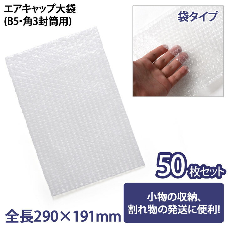 送料無料 エアキャップ大袋(B5/角3封筒用) 50枚セット エアキャップ袋 大 (ER-2) プチプチ 梱包 封筒 エアクッション エアークッション エアパッキン 緩衝材 クッション 平袋 資材 発送 通販 割れ物のサムネイル