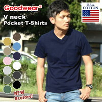 送料無料 Goodwear グッドウェア ポケット Vネック Tシャツ メンズ レディース 半袖 綿 USAコットン カットソー トップス インナー ポケT ポケット付き tシャツ ゆったり シンプル 無地 肉厚 厚手 ブランド メール便