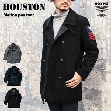 送料無料 HOUSTON ヒューストン MELTON PEA COAT メンズ アウター ピーコート Pコート 上着 ジャケット 秋冬 ブランド メルトン 防寒 中綿 暖か ウール混 おしゃれ カジュアル ミリタリー 黒