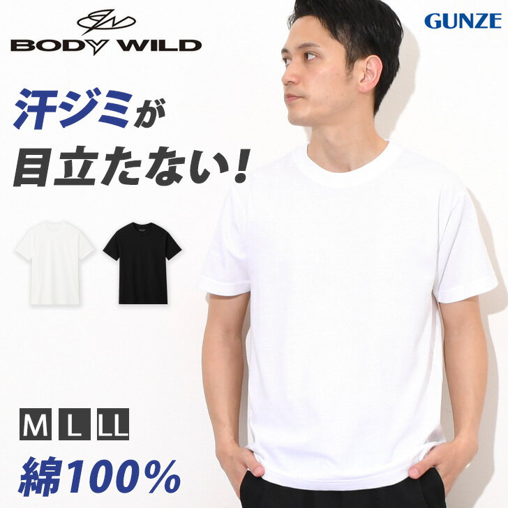 ＼本日店内SALE／ セール BODY WILD ボディワイルド 汗染みが目立ちにくい Tシャツ メンズ トップス インナー シャツ カットソー 半袖 春夏 無地 スポーツ 汗ジミ 汗染み軽減 汗対策 清潔 黒 白 デイリー 通勤 ビジネス 白DAY