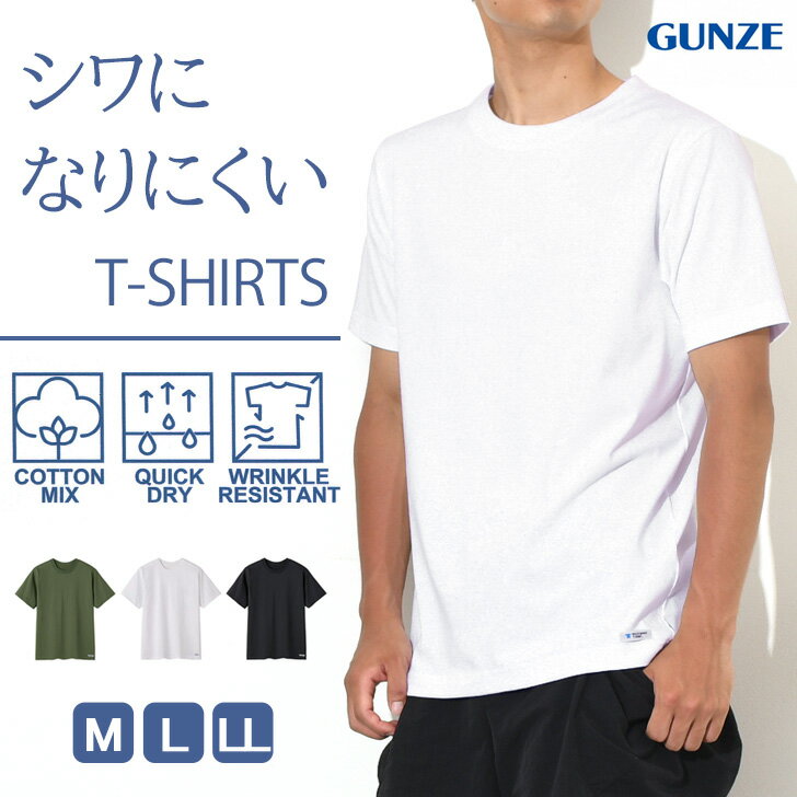 送料無料 洗濯してもシワになりにくい ベーシック クルーネック Tシャツ メンズ トップス インナー 半袖 日本製 吸汗 速乾 ドライ 通勤 通学 ビジネス 仕事 デイリー ノーアイロン おしゃれ GUNZE グンゼ 白 メール便