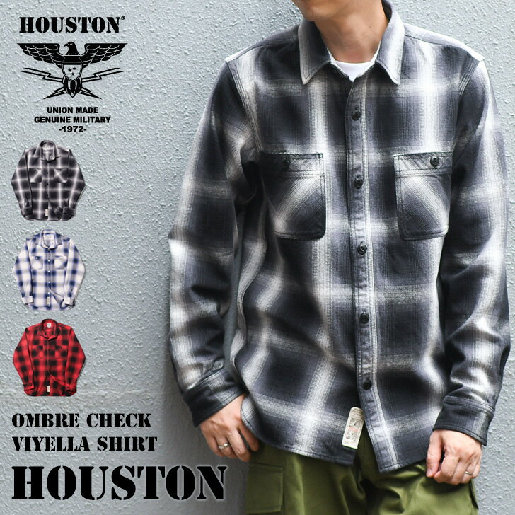 ＼本日店内SALE／ セール 送料無料 HOUSTON ヒューストン OMBRE CHECK VIYELLA SHIRT ビエラシャツ メンズ トップス 長袖 シャツ チェックシャツ ネルシャツ ブランド 厚手 アメカジ 綿100% ワークシャツ