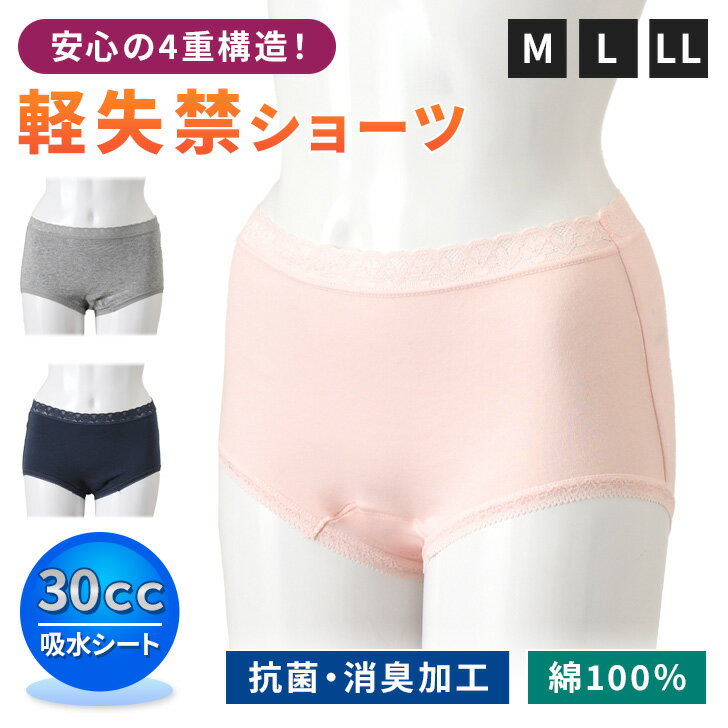 \本日店内EVENT/ 送料無料 綿100%★30cc吸水シート婦人軽失禁ショーツ インナー 下着 肌着 女性用 パンツ 30cc 消臭 抗菌 通気性 コットン...