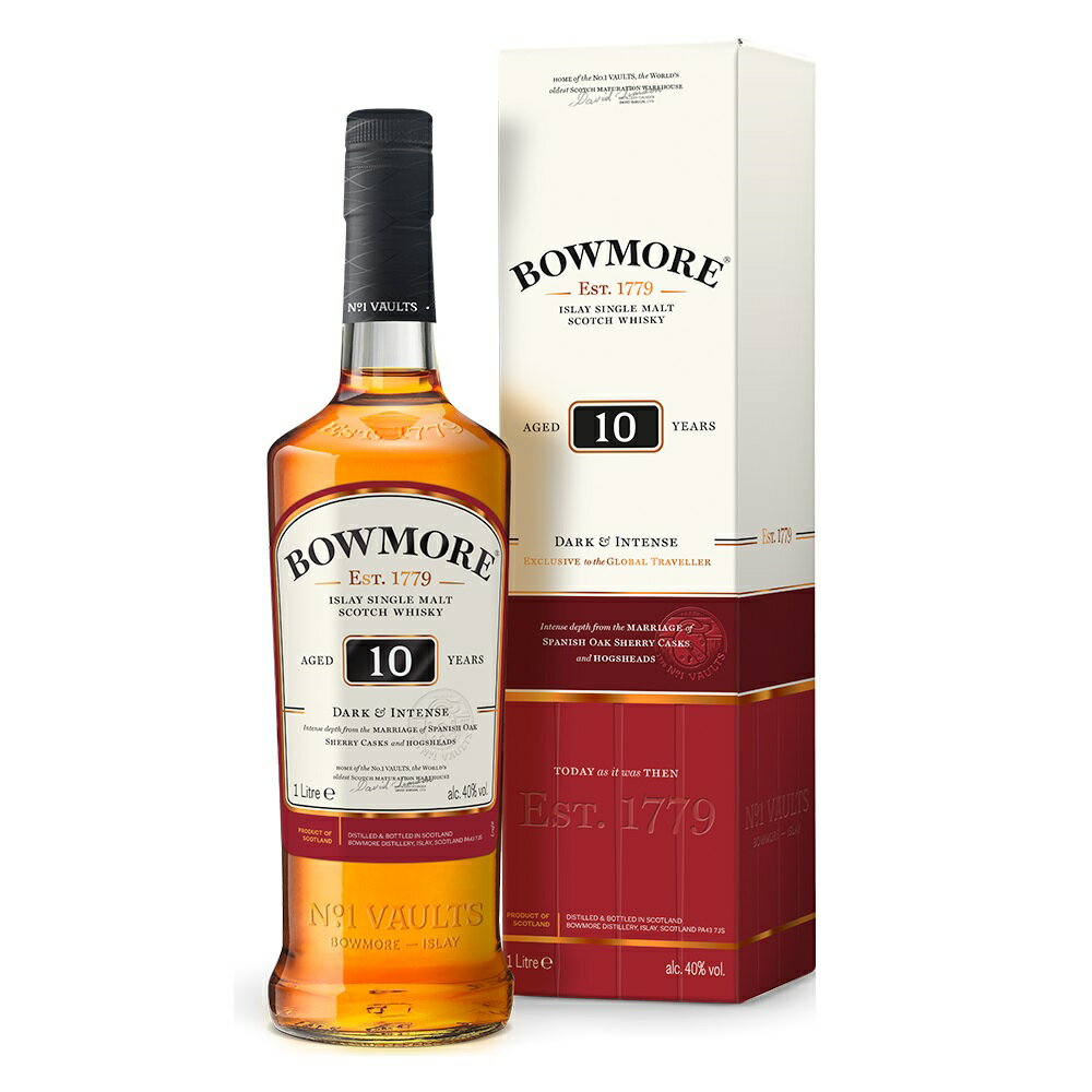 ボウモア 10年 ダーク＆インテンス 1000ml 40度 箱付 Bowmore 10Year Old Dark and Intense Travel Exclusiveアイラモルト シングルモルト アイラウイスキーウヰスキーウィスキー IslayMalt SingleMalt Scotch Whisky イギリス英国スコットランド産 kawahc