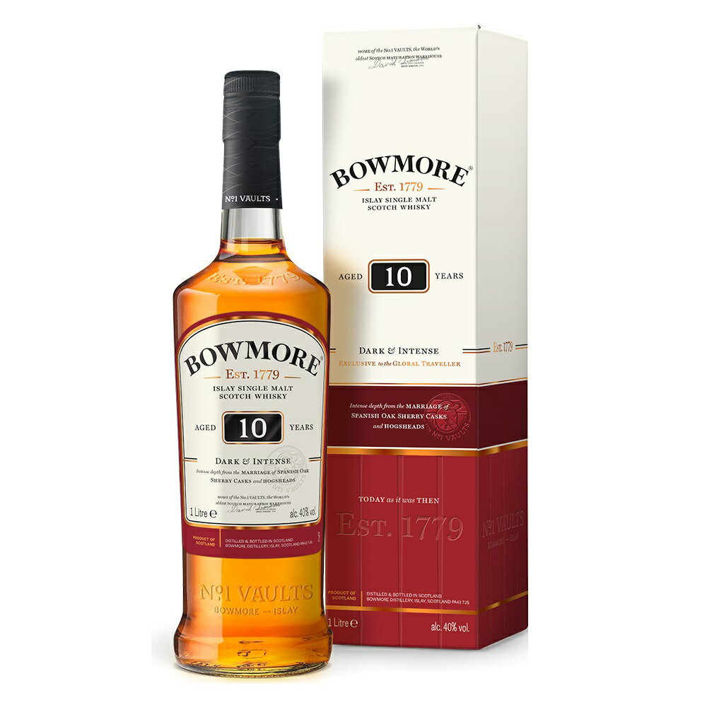 ボウモア 10年 ダーク＆インテンス 1000ml 40度 箱付 Bowmore 10Year Old Dark and Intense Travel Exclusive【ボウモア蒸留所】アイラモルト シングルモルト アイラウイスキーウヰスキーウィスキー IslayMalt SingleMalt Scotch Whisky イギリス英国スコットランド産 kawahc