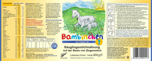 【送料無料】ニュージーランド産やぎ粉ミルクbambinchenStep10ヶ月〜400g海外通販