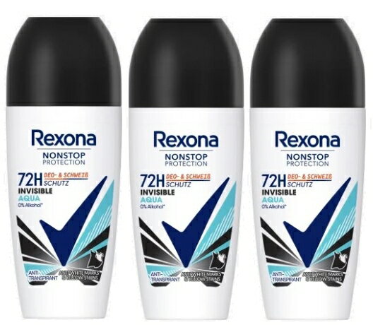 【送料無料】Rexona レクソナ デオドラント Invisible インビジブル ロールオン 72時間 50ml x 3個セット海外通販