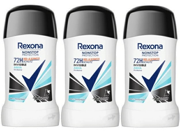 【送料無料】Rexona レクソーナ Invisible Aqua デオドラント インビジブル アクア スティック 72時間 50ml x 3個セット 海外通販