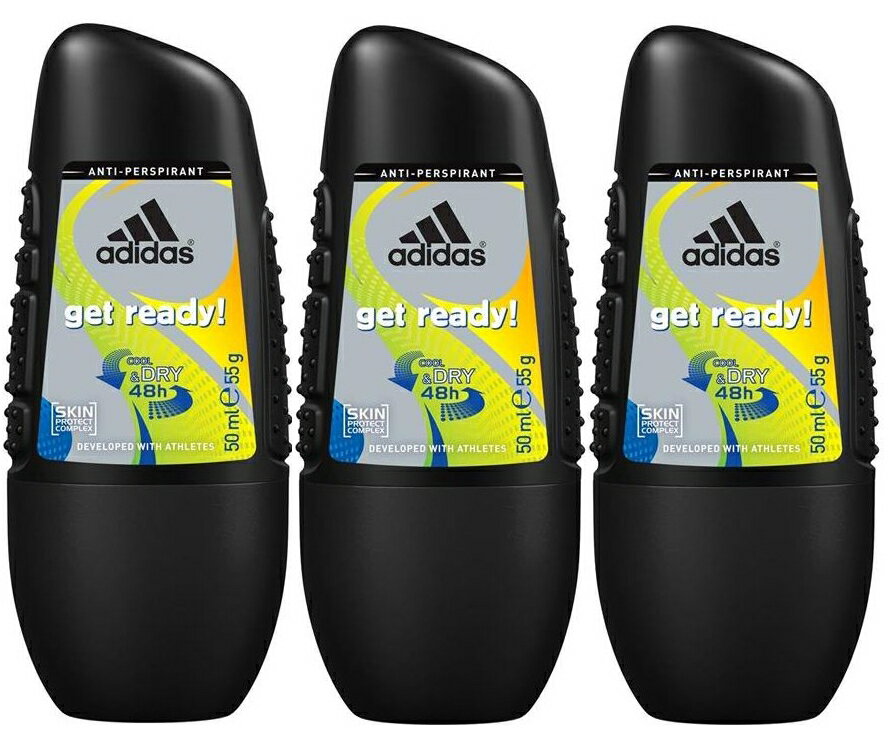 【送料無料】3個セット adidas アディダス get ready ゲット レディー デオドラント ロールオン 男性用 制汗剤 50ml 海外通販