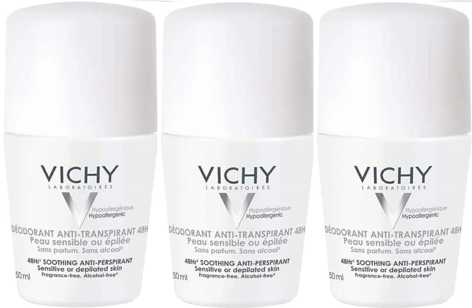 3個セット VICHY ヴィシー ロールオン デオドラント 敏感肌 Sensitive Or Shaved Skin 48時間 センシティブ 剃った後の肌 アルコールフリー 制汗剤 50ml 海外通販